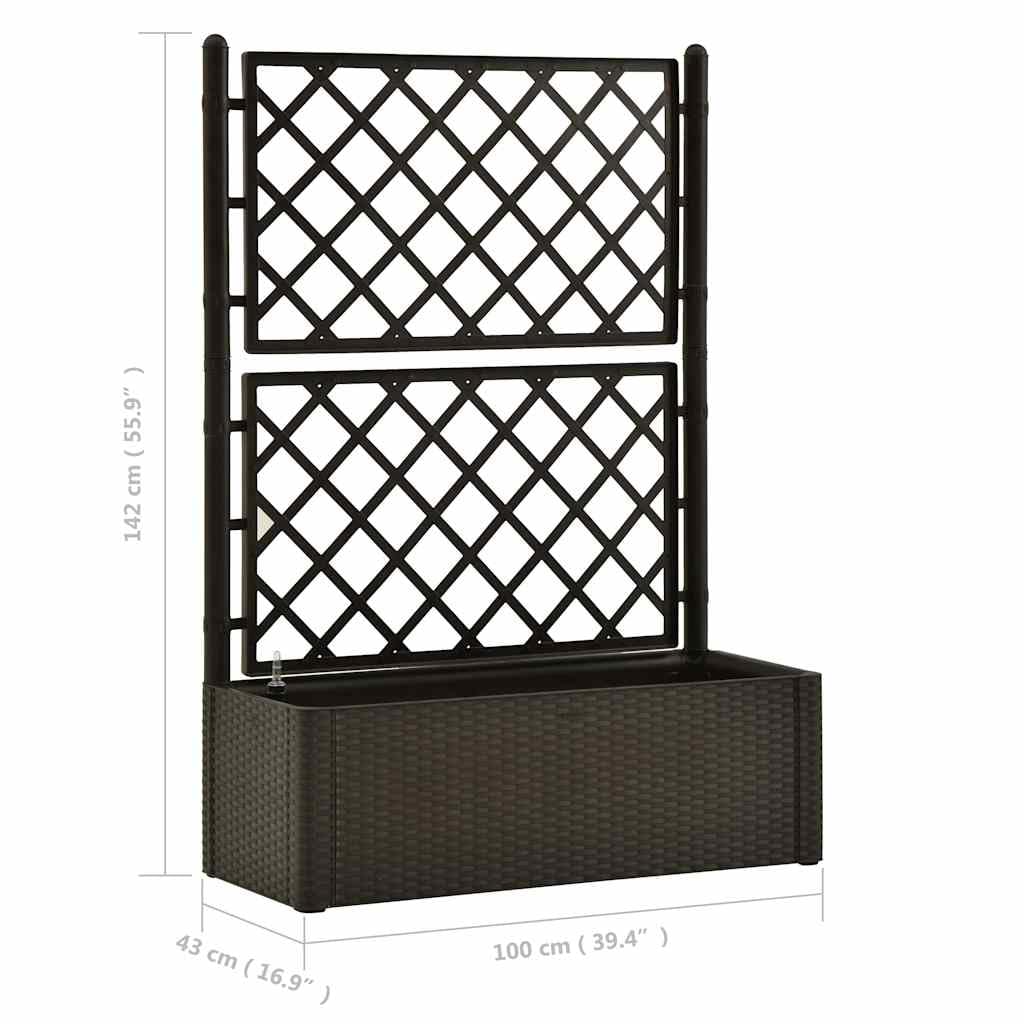 Raised Garden Bed, Mocha Plastic (PP) Large Outdoor Planter with Trellis, Self-Watering System, 39.4 x 39.4 x 55.9 in, Durable Waterproof Materials for Vegetables, Herbs
