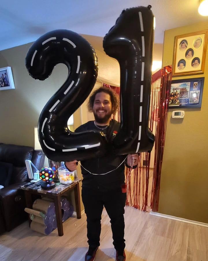 Race Car 7 Balloon - 40 Inch Number Balloon for 7th Birthday | Black Race Car Party Decorations