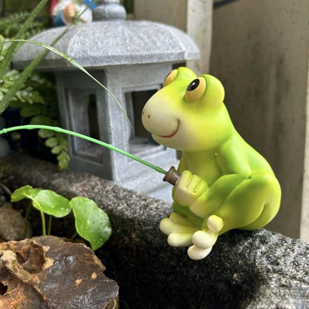 YCFbing Miniature Chrstmas Frog Statue Fairy Fairy Garden Decor Outdoor Chrstmas Figurine Light Frog Lawn Ornament for Housewarming Gift for Women Mom (Fishing)