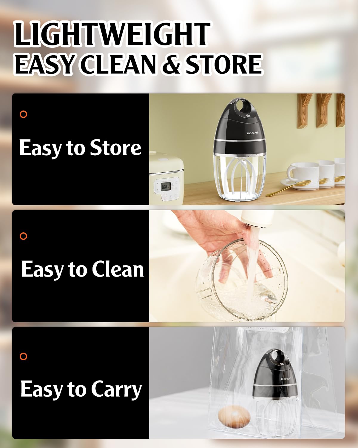 MIGECON Stand Mixer Electric Kitchen Mixer, Electric Egg Beater, Shampoo & dogs Body Wash Foam Whipper, One-touch operation to prevent spills (Dark Grey)