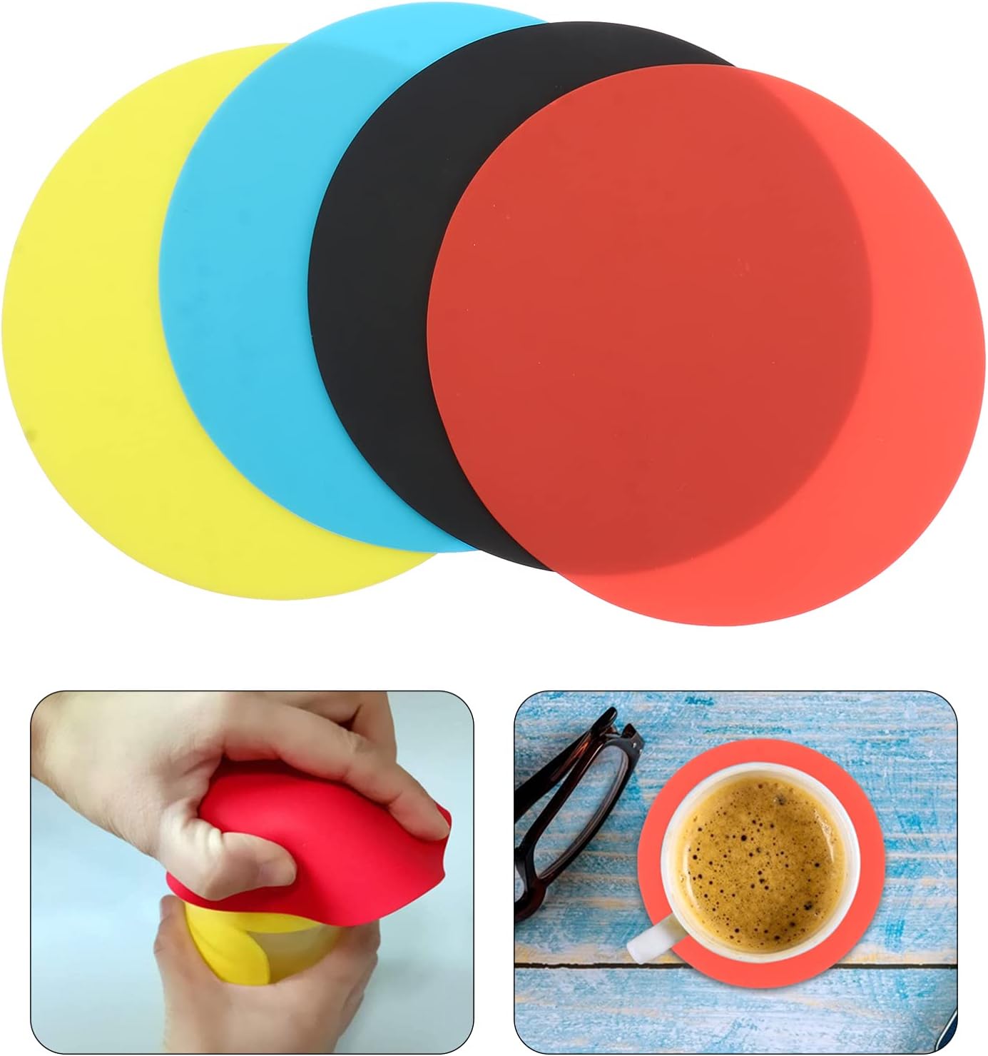 Multicoloured Silicone Bottle Opener Grippers, 4Pcs Rubber Jar Gripper Pads, Round Non-Slip Kitchen Coasters for