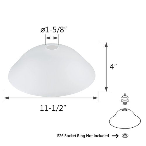 Aspen Creative 23148-11A Replacement Etched Glass Shade for Medium Base Socket Torchiere Lamp, Swag Lamp, Pendant, 1 Light Wall Sconce & Island Fixture, 11-1/2" Diameter x 4" High, 1 Pack, FROSTED