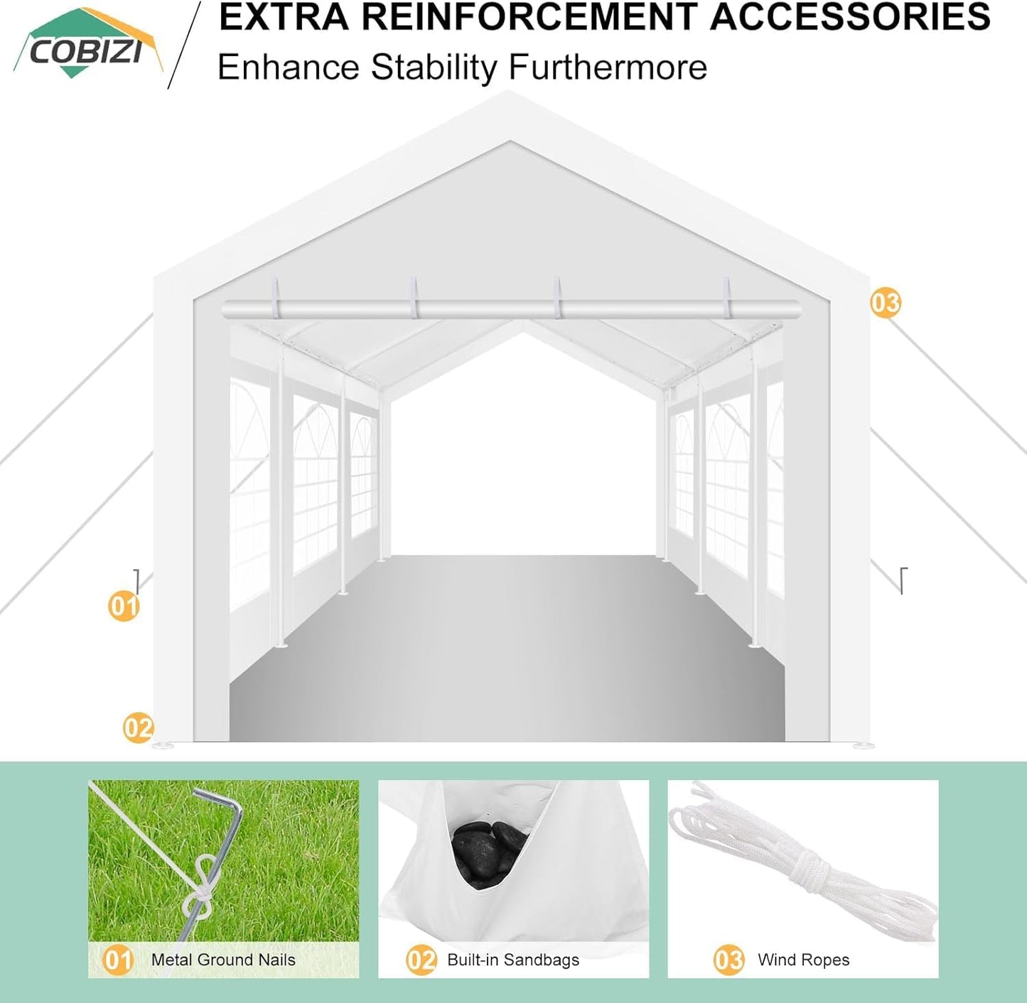 COBIZI 10x20FT Party Tent Heavy Duty for Parties Outdoor Gazebo White Event Shelter Wedding Canopy, BBQ Carport Commercial with Removable Sidewall Windows, Powder Coating (Better Than Galvanized)