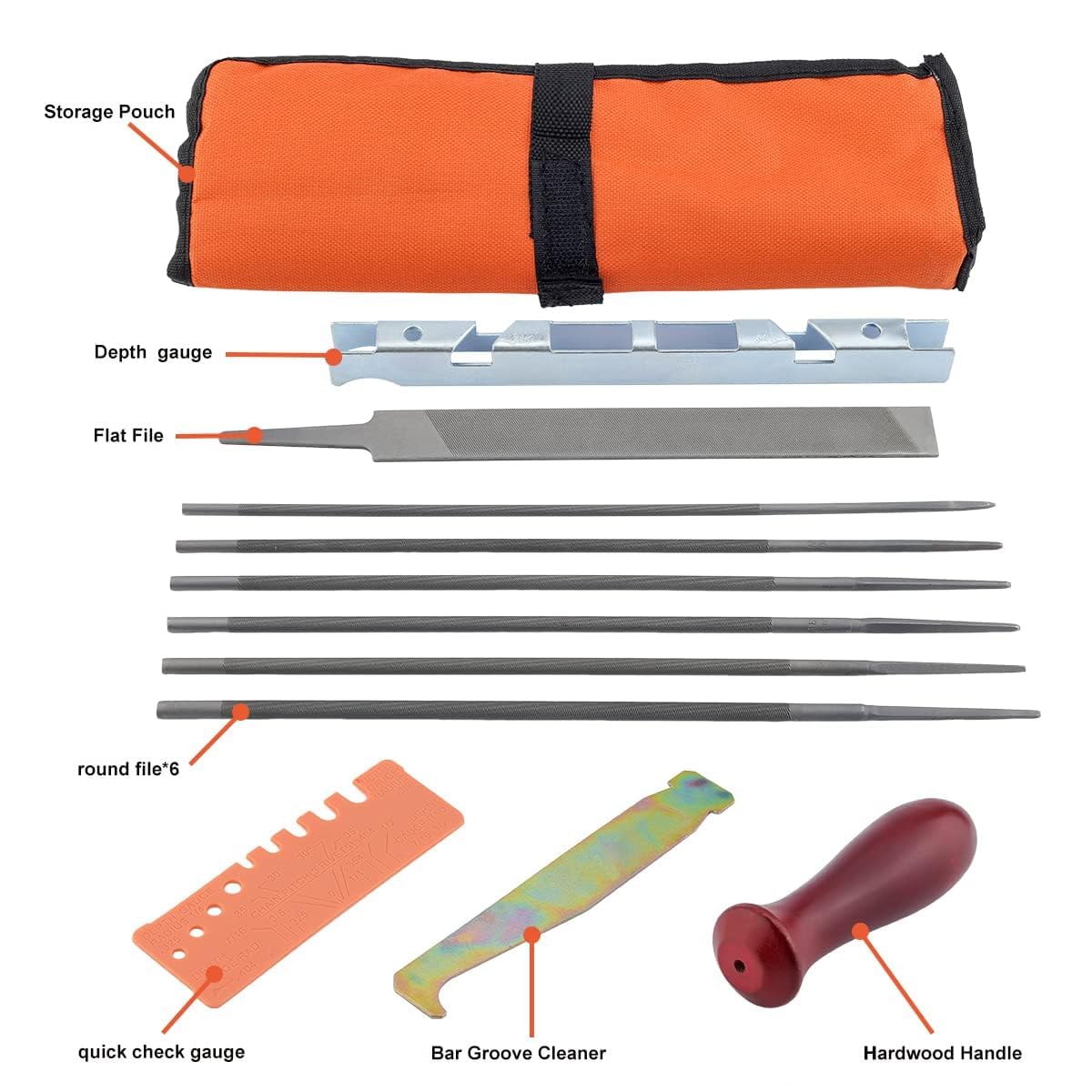 Hipa 12 Pack Chainsaw File, Chainsaw Sharpener Kit, 5/32", 3/16", 7/32", 1/8", 11/64", 13/64" Round Chainsaw Sharpening, 6 Inch Flat File,Depth Gauge,Quick Check Gauge, Chain Saw Sharpener Tool