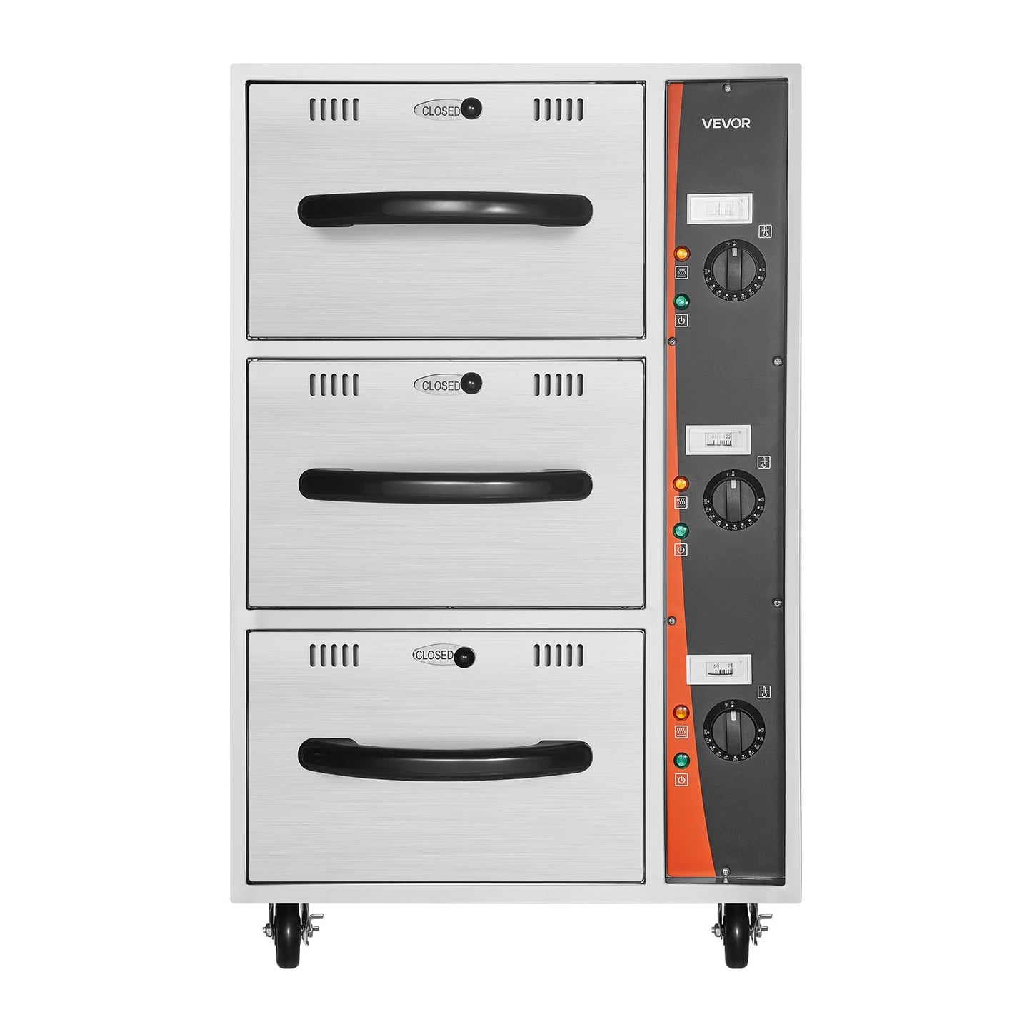 VEVOR Commercial Electric Drawer Warmer, Three-Drawer Stainless Steel Food Warmer, Freestanding Compact Warming Drawer Cabinet, 85°F–185°F Wide Temperature Range, for Restaurant, Hotel Buffet & Bakery