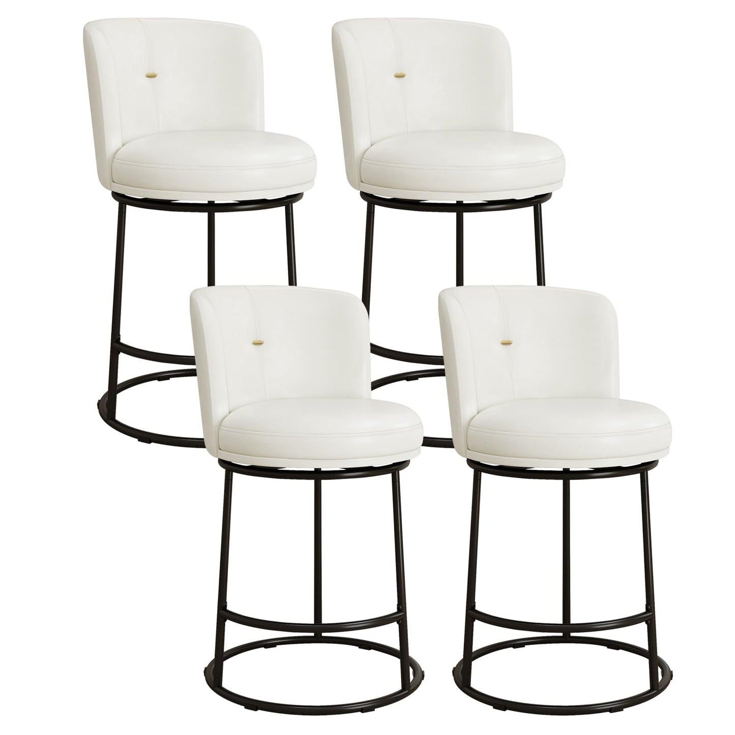 SAECKBERG Swivel Counter Height Bar Stools Set of 4, 26" H Modern Bar Stools for Kitchen Island Counter, Upholstered Barstools with Backs, Counter Height Chairs (White, Faux Leather)