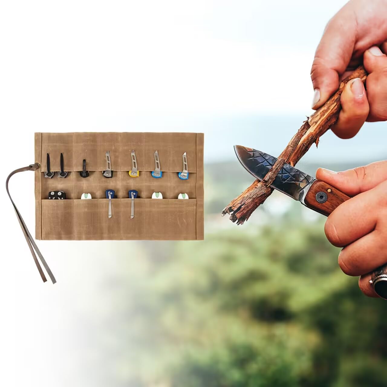 Knife Display Bag with 12 Slots Pocket Knives,Folding Knife Holder Organizer,Knives Roll Collection Protector Bag,Tactical Outdoor for EDC Mini Knife Bags