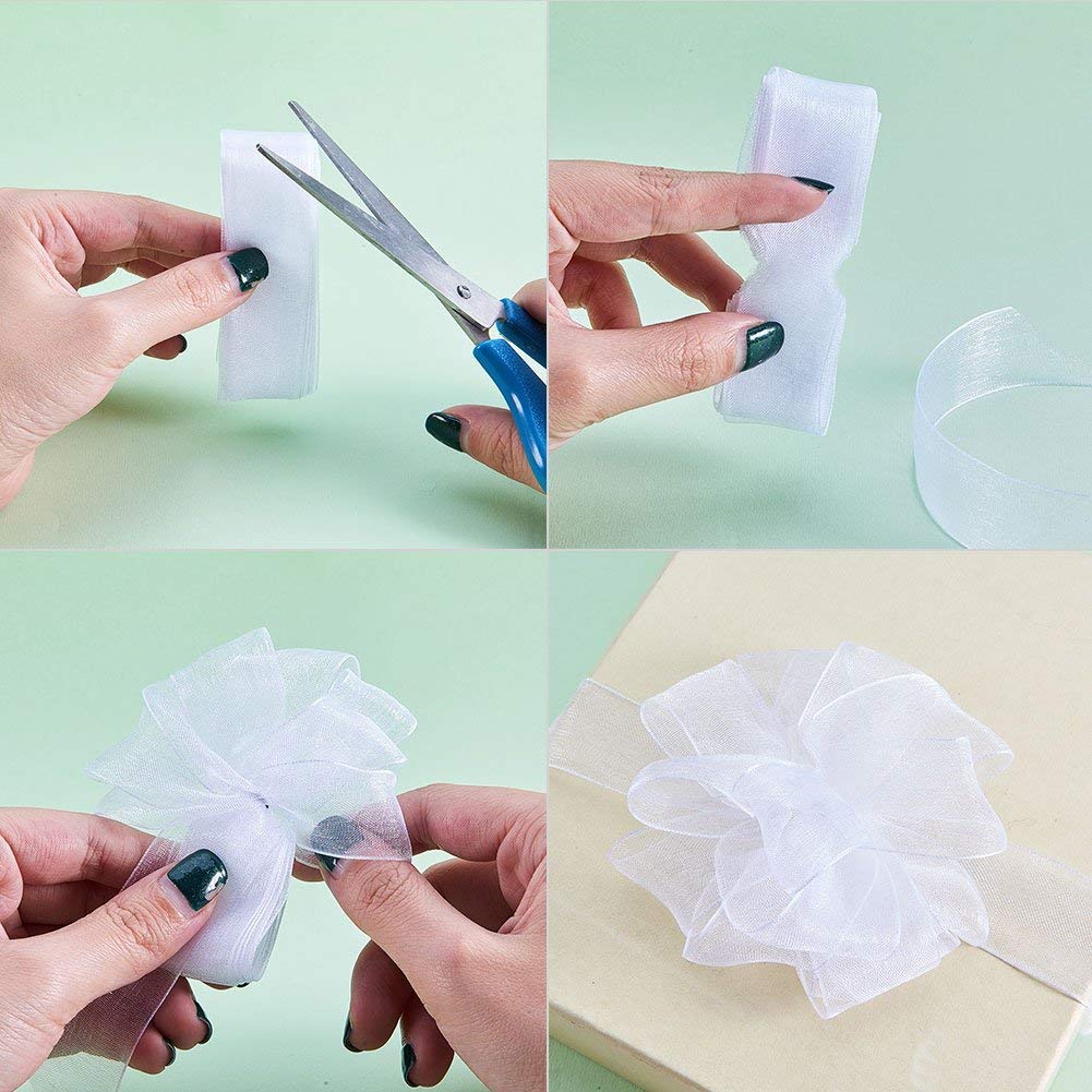Sailing-GO 200 Yards(4 Rolls * 50 Yd) 1-1/2" Wide Sparkle Sheer Chiffon Organza Ribbon for Wedding Gift Package Valentines Bouquets Wrapping Birthday Baby Shower Home Decor Wreath Decorations Fabric