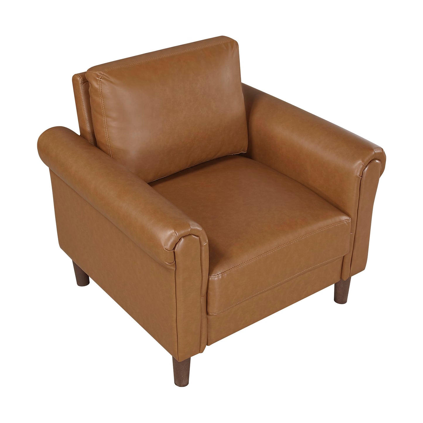 Lexicon 35" W Living Room Accent Chair, Faux Leather Upholstered Armchair with Rolled Armrest for Bedroom/Office/Waiting Room, Single Sofa Chair, Brown