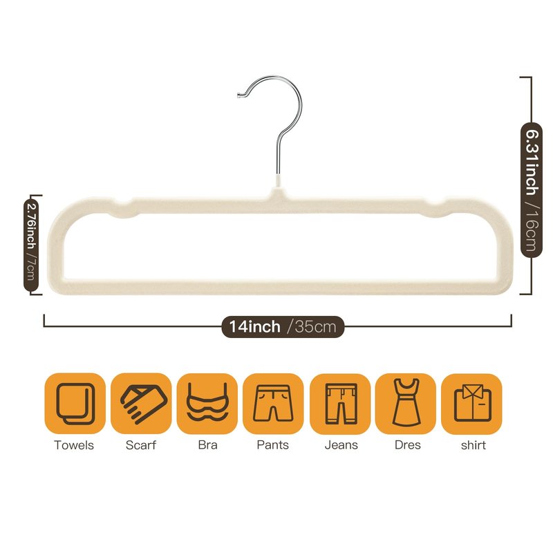 Uinicor Velvet Hangers Pants Hangers 20 Pack Velvet Pant Hangers,Heavy Duty Felt Hangers for Pants,Jeans,Scarf,Towels,Tank Top,Coat.Closet Organizers and Storage(Beige)