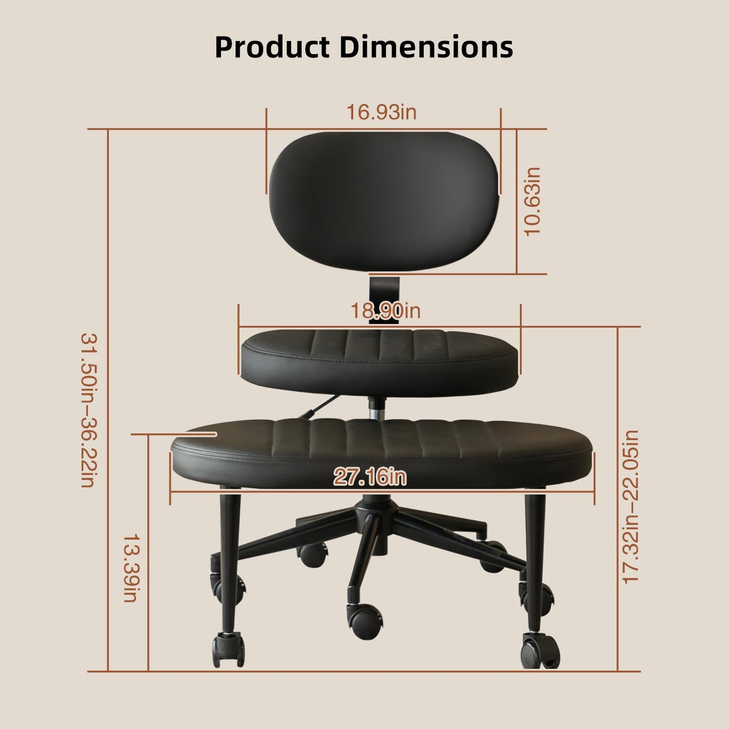 Ergonomic Cross Legged Office Chair with Back Support, Multi-Position Swivel Desk Chair for Adults, Meditation and ADHD Fidget Work Chair with Rolling Base, Black