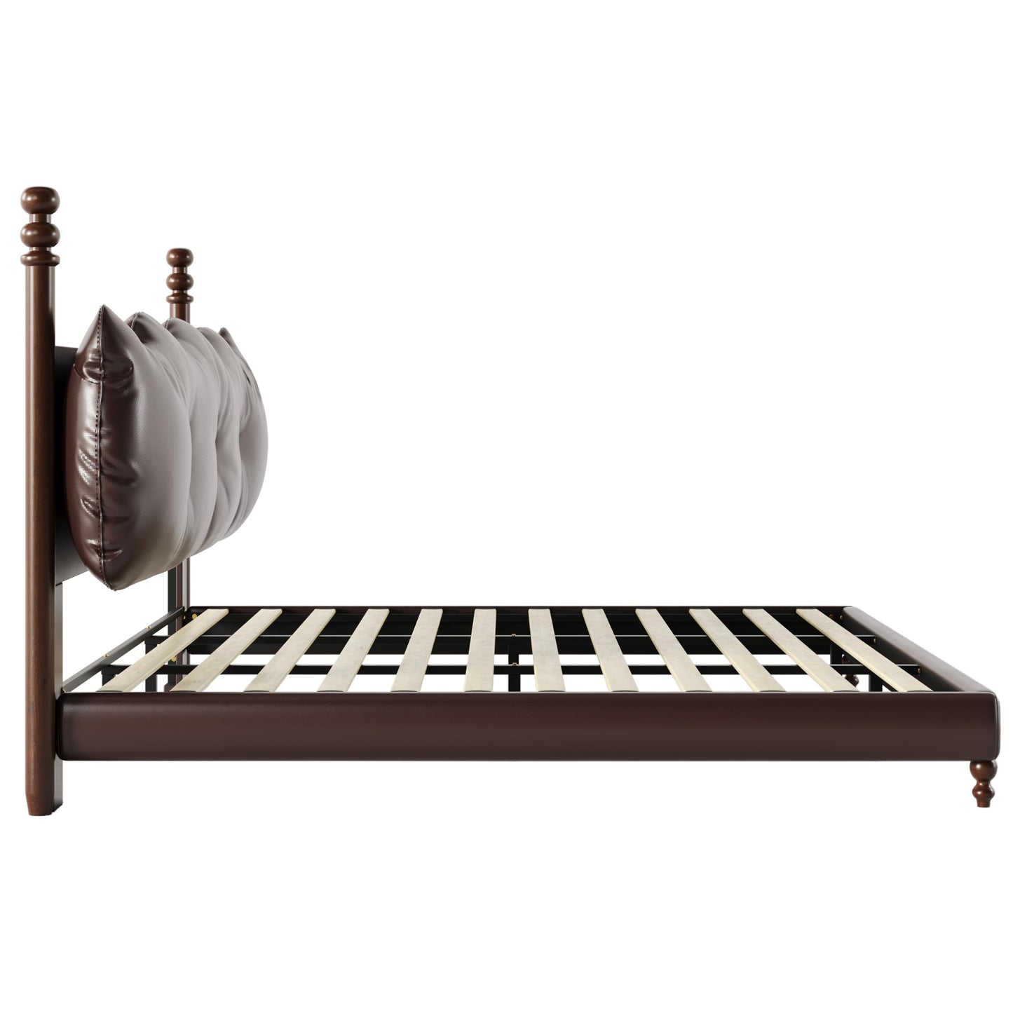 Christopher Knight Home Calka Classic King Bed Frame and Headboard, PU Leather Upholstered King Size Bed Frame with Tufted Design, Wooden Slats Support, No Box Spring Needed Bedframe, Dark Brown