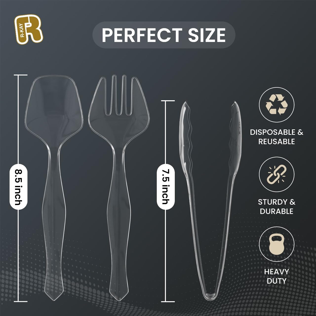 18 Pcs Clear Plastic Serving Utensils Set - 6 Clear Plastic Serving Spoons, 6 Tongs And 6 Forks - Heavy Duty Disposable Serving Utensils Set For Parties