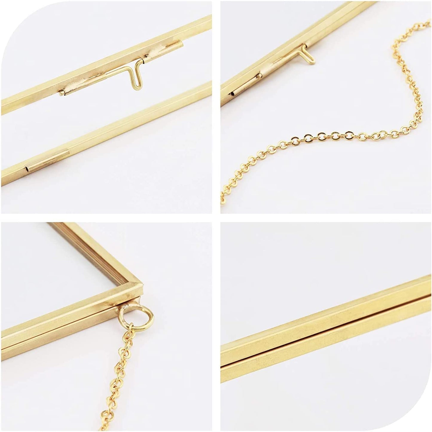 TLBTEK 2 PCS 8x8 inch Brass Hanging Photo Frame,Double Glass Frame for Pressed Flowers,Clear DIY Vintage Artwork Display Frame Wall Mounted Photos Frame
