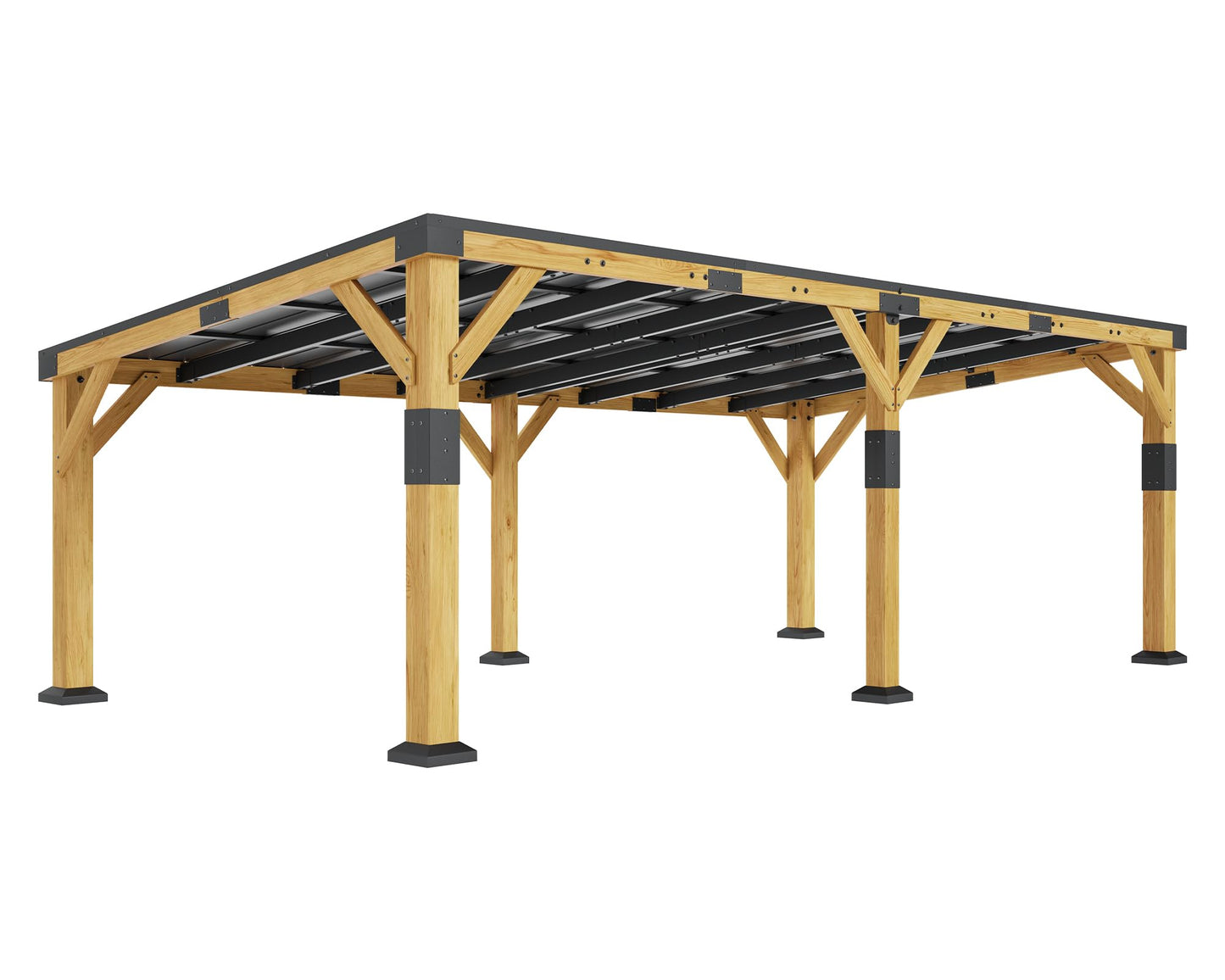 Jocisland 12' x 24' Cedar Wood Gazebo with Sloped Galvanized Steel Roof, Hardtop Gazebo Pavilion with Durable, Rot-Resistant Construction, Permanent Outdoor Pergola for Backyard, Garden & Deck