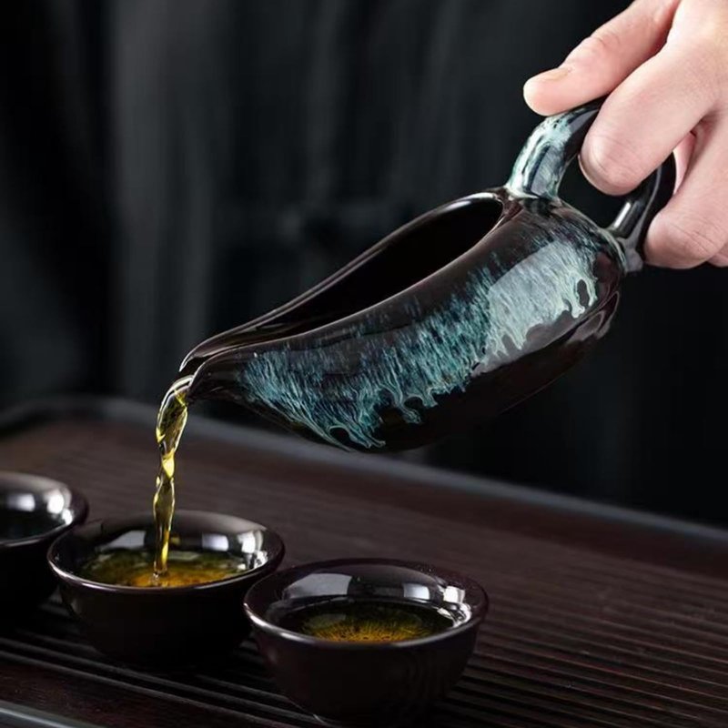 Chinese Gongfu Tea Set Ceramic Teapot with Infuser, 8 Cups, Semi Automatic Dragon Design for Loose Leaf Tea