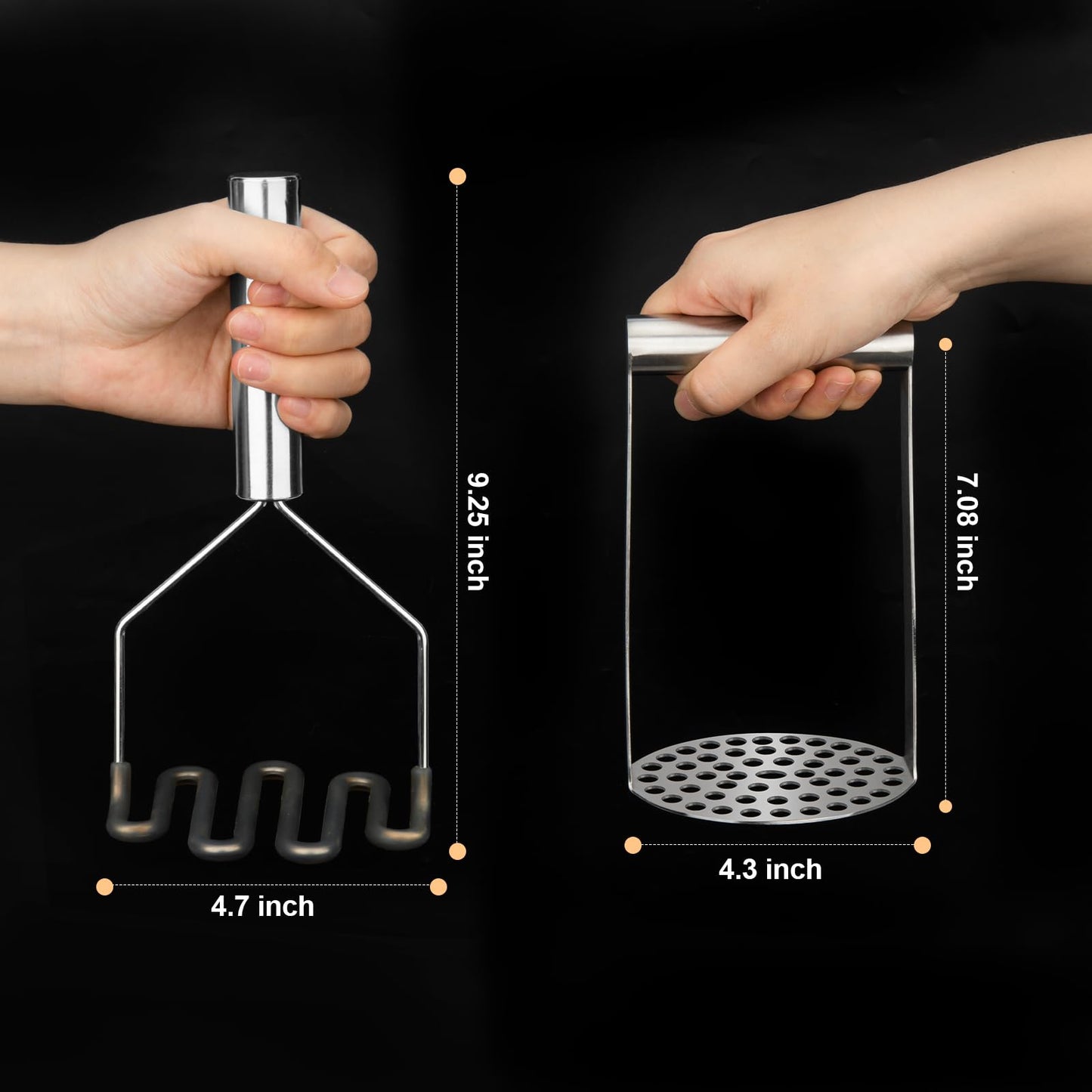 VOOVAO 2Pcs Wide Potato Smasher,Mashed Potato Masher,Stainless Steel Masher Kitchen Tool for Bean,Vegetable,Food,Fruit,Salad