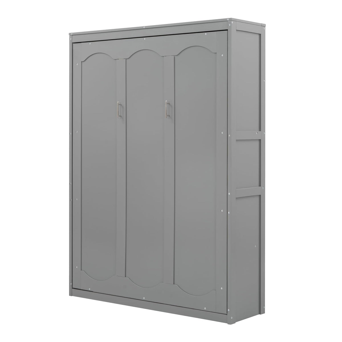 Ball & Cast Full Size Murphy Bed Wall Bed with Shelves and Mattress Holder,Wood Hideaway Cabinet Chest w/Slat Support,can be Folded,for Small Room,Dorms,Gray