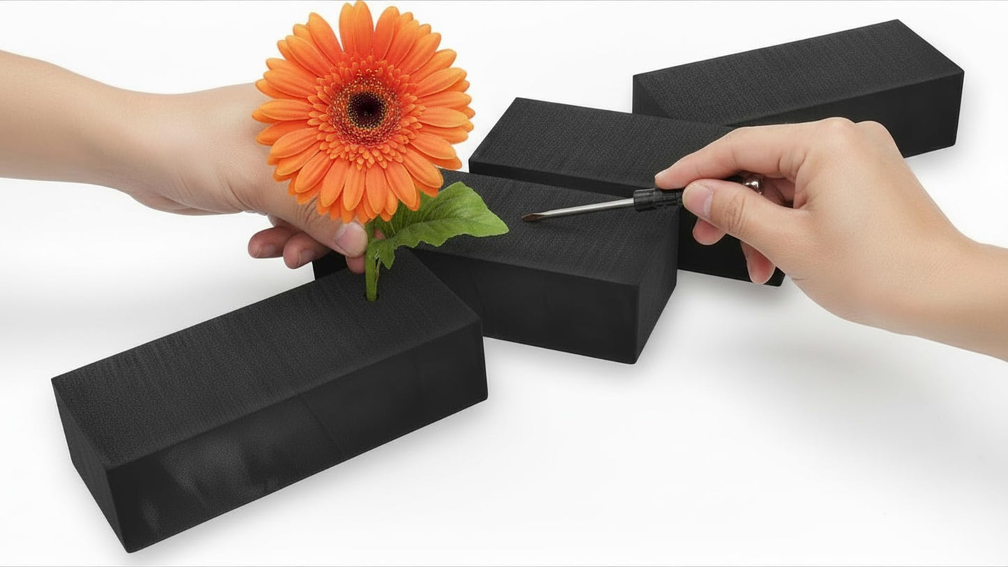 XCEL Floral Foam for Flower Arrangements Floral Foam Blocks - Reusable, Weather Resistant Craft Foam Fresh & Artificial Flower Arrangements, Styrofoam Block (Black 9" x 3" x 3" - 4 Pack)