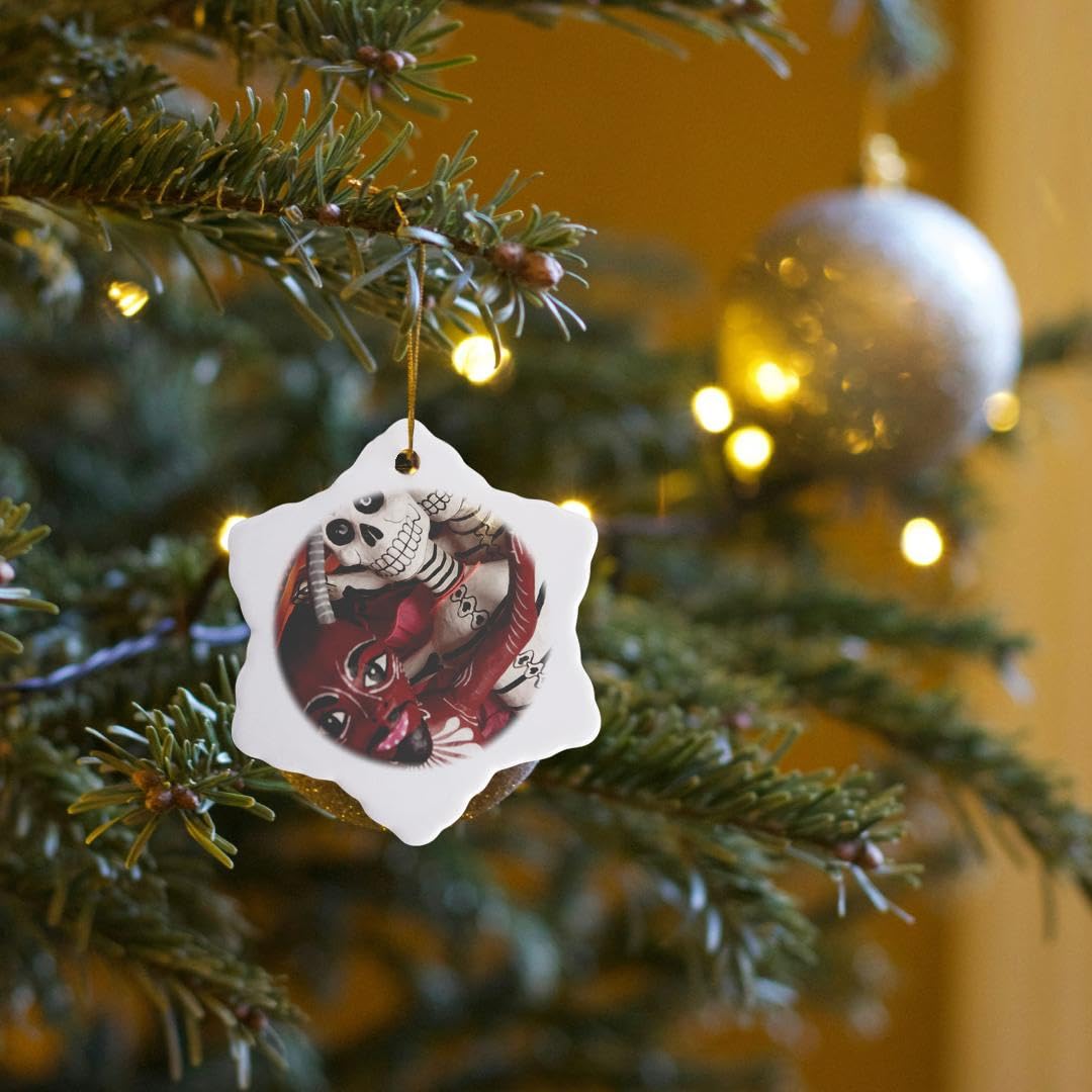 3dRose Day of the Dead Skeletons, Santa Fe, New Mexico - US32 JMR0290 - Julien McRoberts 3 inch Snowflake Porcelain Ornament