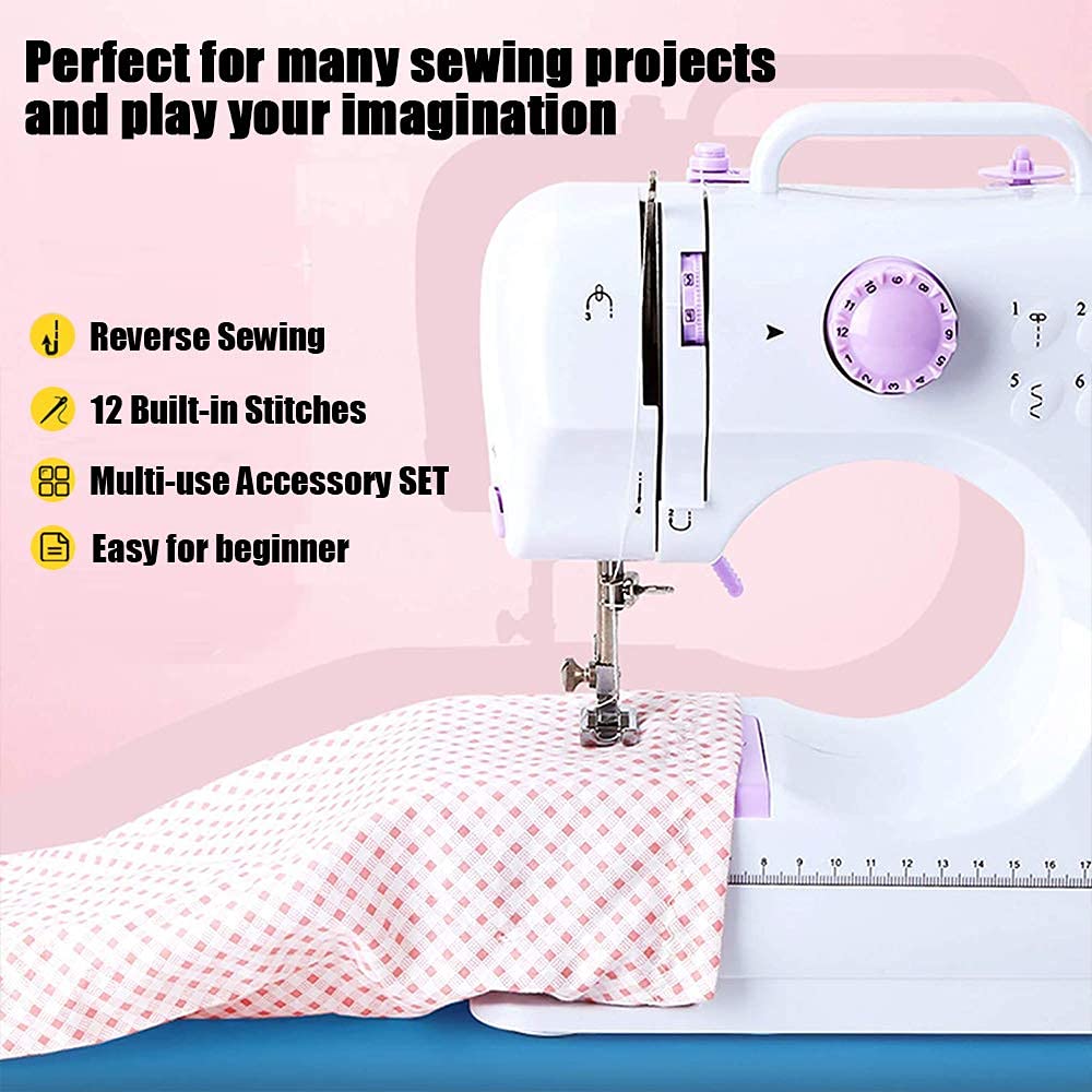 rxmeili Sewing Machine Portable mini Electric Sewing Machine for beginners 12 Built-in Stitches 2 Speed with Foot Pedal,Light, Storage Drawer.