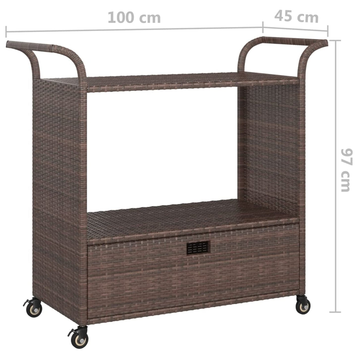 Gecheer Bar Cart with Drawer – Brown Poly Rattan Serving Trolley, 39.4 x 17.7 x 38.2 Inches, Weatherproof, Locking Casters, Sturdy Steel Frame