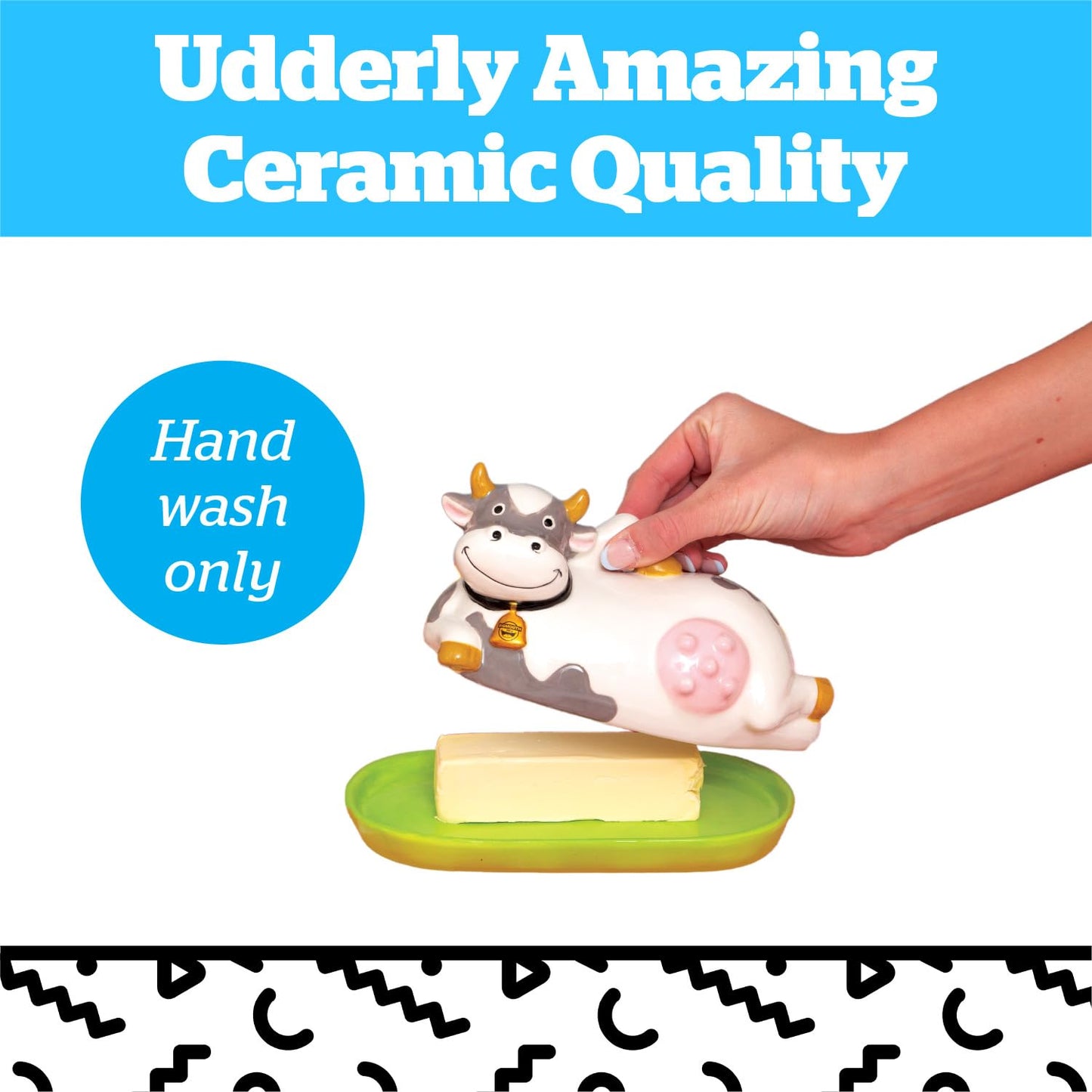 BigMouth Inc Udderly Buttery Novelty Butter Dish, Ceramic Cow-Shaped Lid, Great Homestead Gift, Holds 1 Stick, Farmhouse Kitchen Decor