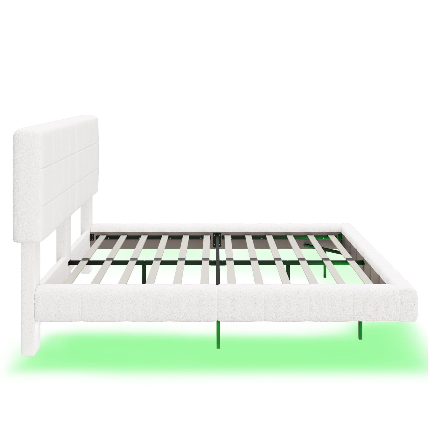 Christopher Knight Home Borden Floating Bed Frame Queen Size with Lights, Boucle Queen Size Platform Bed Frame with Headboard, Modern Floating Queen Bed Frame,No Box Spring Needed,Easy Assembly, White