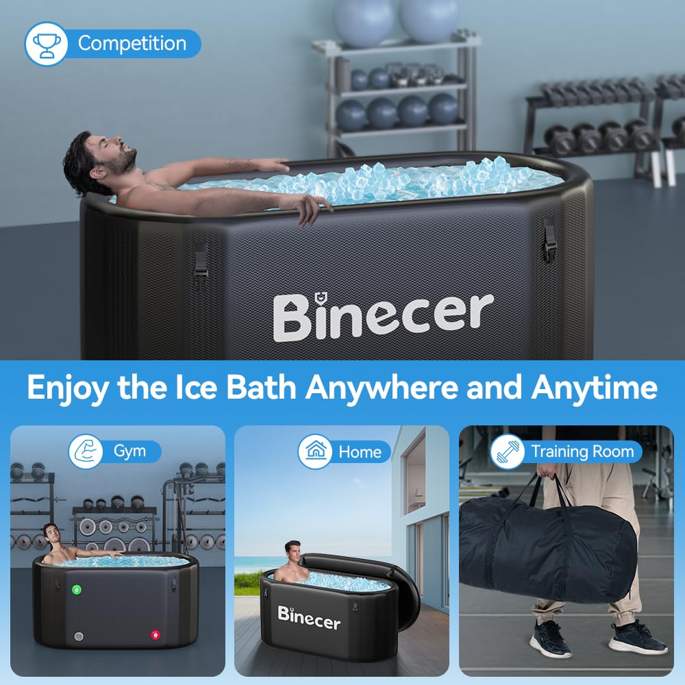 Upgrade Ice Bath Tub for Athletes XL 160 Gal - Water Chiller Compatible Cold Plunge, Athletes Recovery - Inflatable Ice Bath at Home Outdoor, Portable, Insulated Thermal Lid Cold