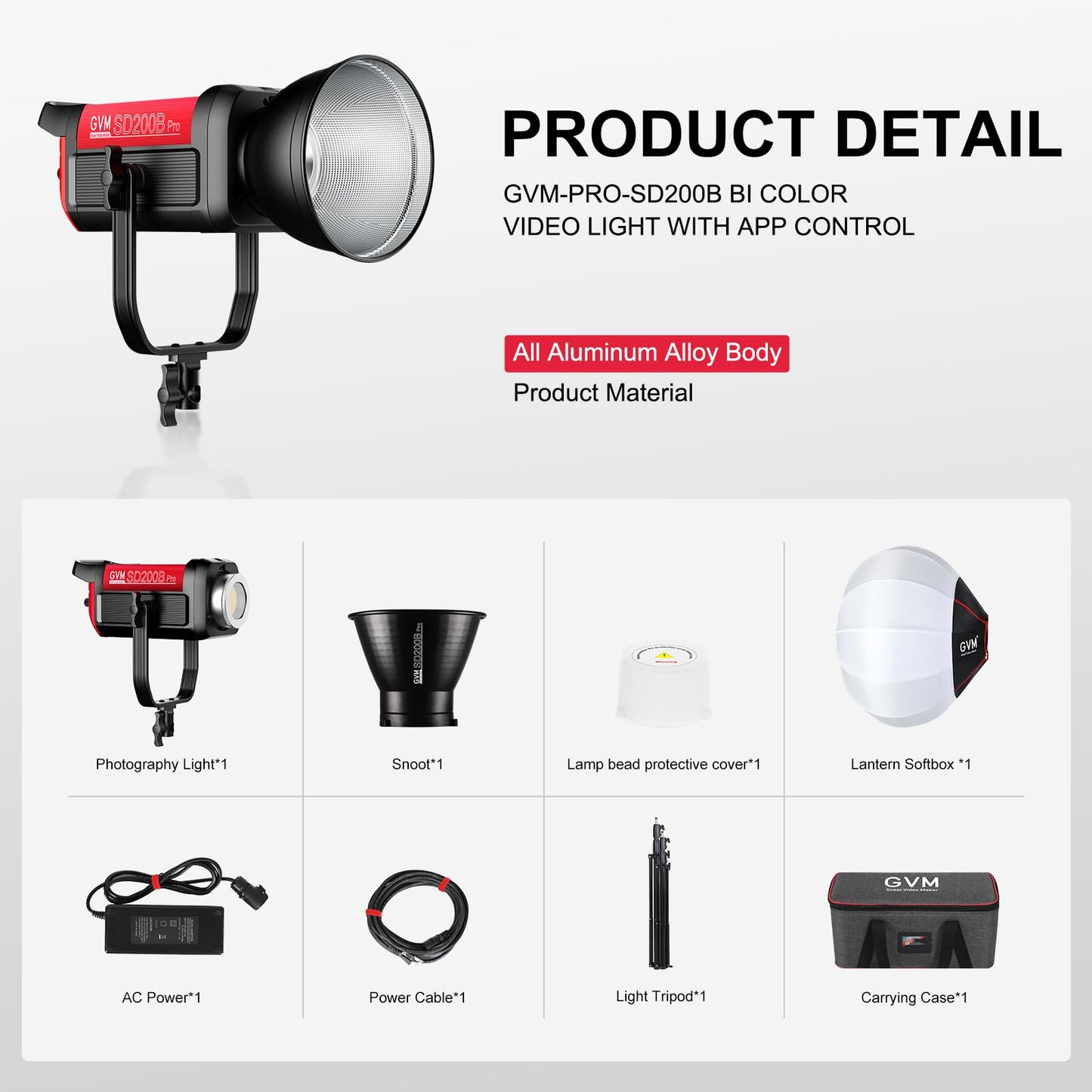 GVM 200W LED Video Light with Lantern Softbox, SD200B Continuous Lighting Kit with Bluetooth Mesh Network/DMX Control, 2700K-6800K Studio Light Photography Lighting Kit, 45400lux/1m, 12 Scene Effects