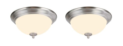 Aspen Creative 63017-12 LED Dimmable Flush Mount Ceiling Light Fixture, Transitional Design in Satin Nickel Finish, Frosted Glass Diffuser, 11" Diameter, 2 Pack