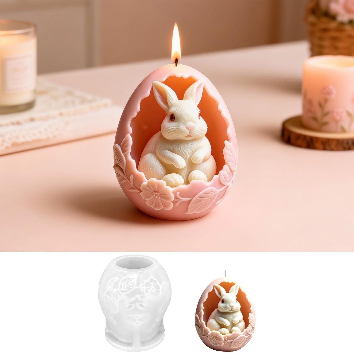 Rabbit Egg Candle Mold, Cute Easter Bunny Silicone Molds for Candle Making Aromatherapy & Handmade Wax Soap, Epoxy Resin Casting Molds for DIY Resin Craft, Perfect for Easter Home Decor