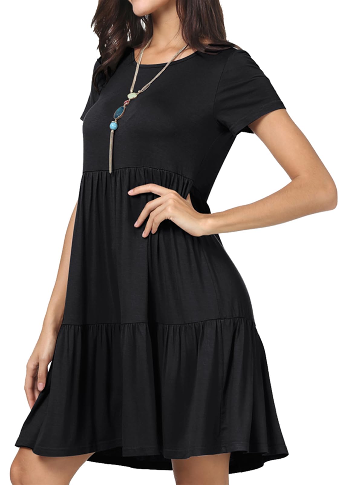 levaca Womens Summer Casual Dresses Beach Coverup Loose Short Sleeve T Shirt Dress 2025 Midi Outfit Sundress Black XL