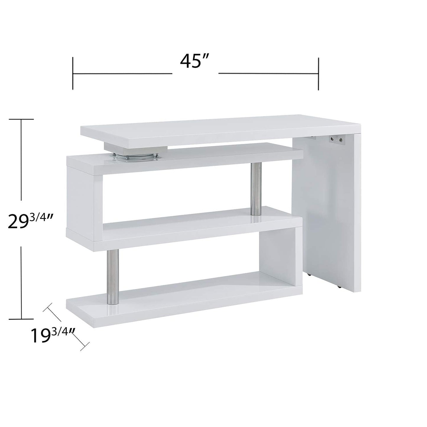 SEI Furniture Yates Multifunctional Corner/L Desk w/ Shelves, White-chrome