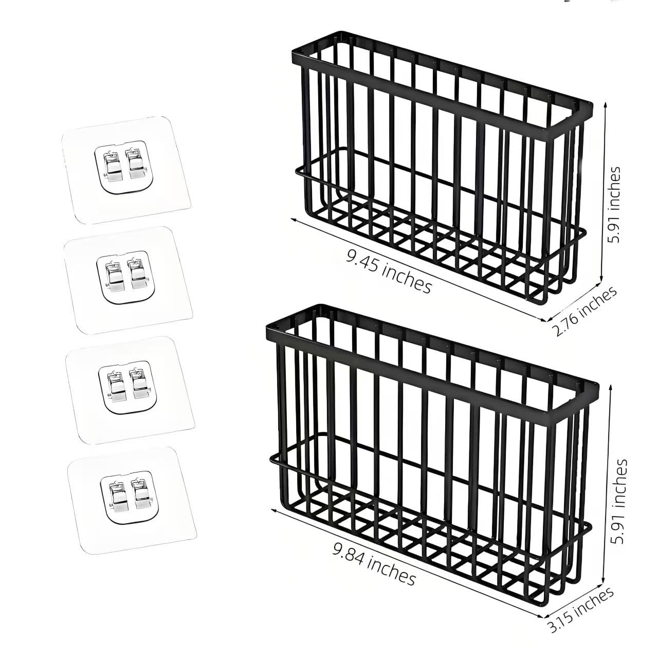 SXSWNSDLX 2 Pack Adhesive Cabinet Door Organizer, No Drilling Required, Hanging Storage Basket Organizer Wall Mounted Pantry, for Kitchen, Fridge, Bathroom (Black)