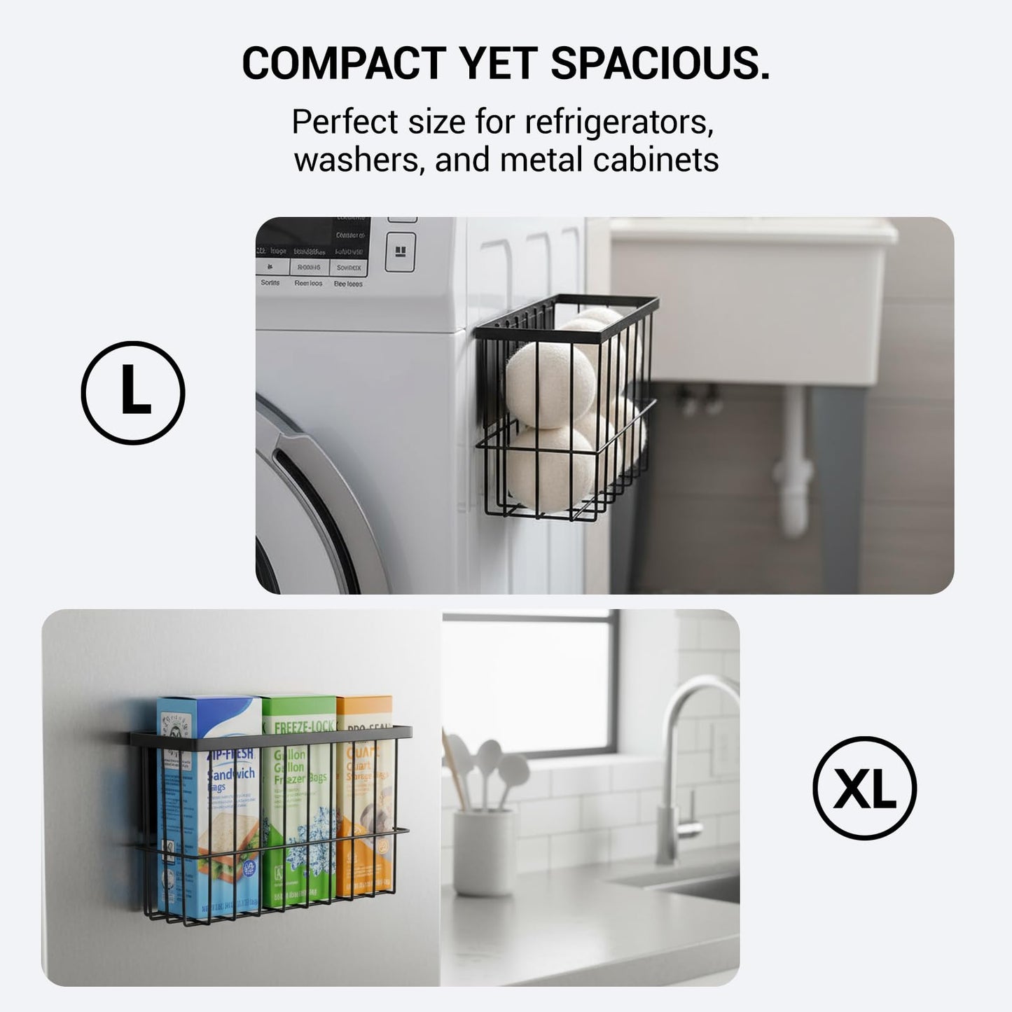 2-Pack Magnetic Basket, Dryer Ball Holder for Laundry Room Organization