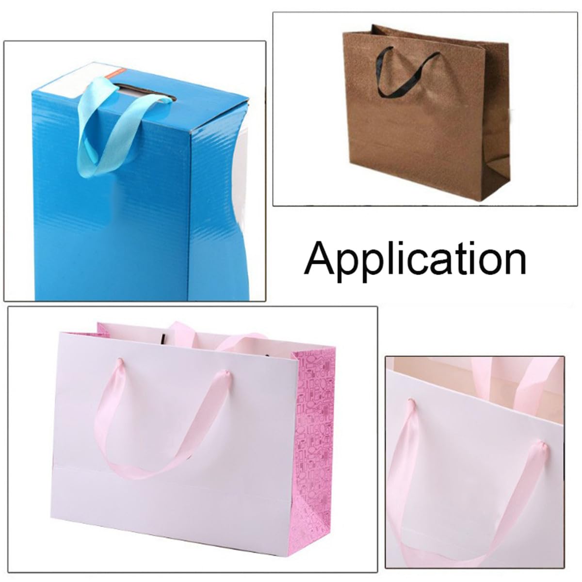 Czsycdsf 100 Pcs 12.59 inch Satin Ribbon Solid Fabric Paper Gift Bags Rope Handles, Kraft Paper Gift Bags Ribbon Handles Shopping Bags Ribbon Handle Wine Box Handle DIY Craft Decorative Portable Rope