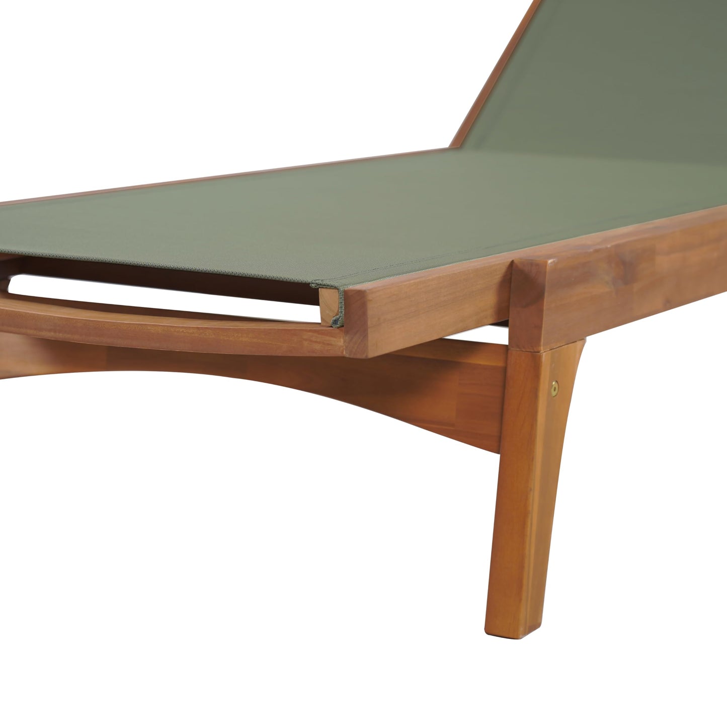 Merax Patio Chaise Lounge Chair, Acacia Wood Frame with Mesh Seat, Adjustable Outdoor Recliner, Weather-Resistant Poolside Lounger Green