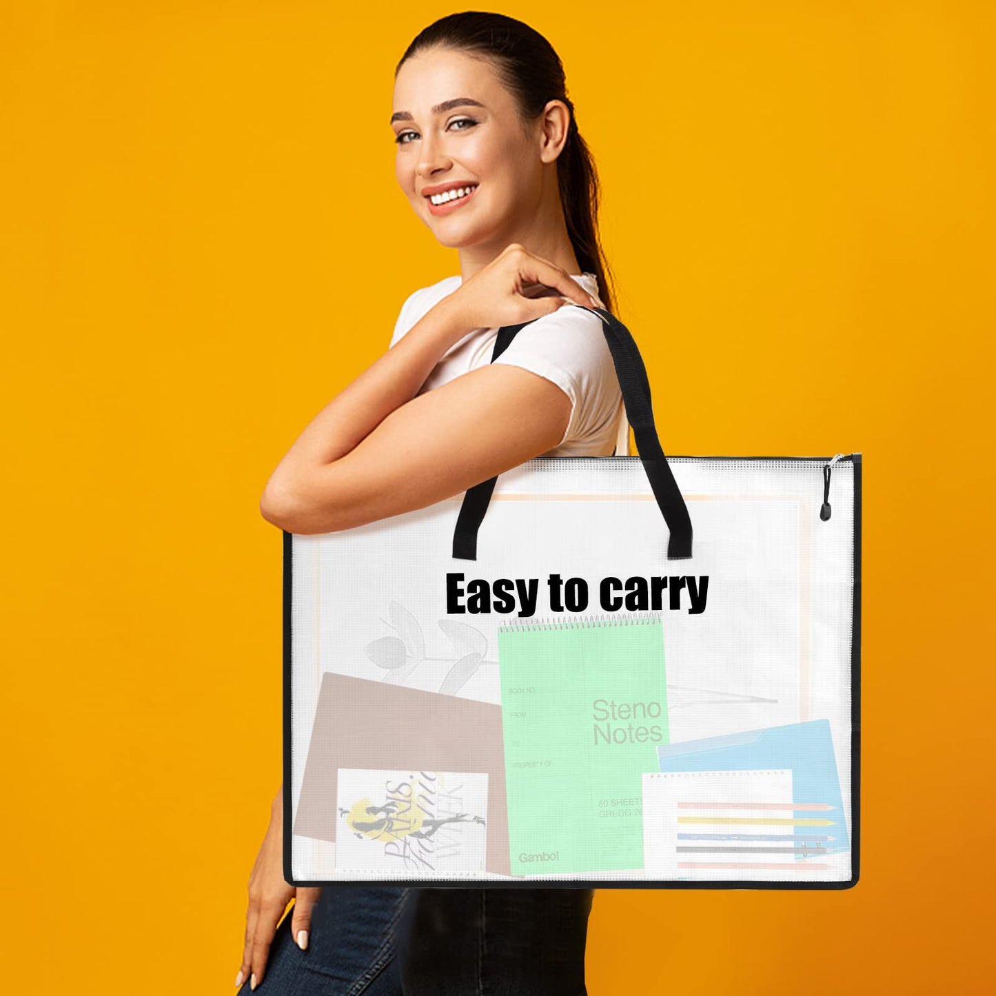 EOOUT 4pcs 18.5x24.8 Inches Art Portfolio Bags, Portfolio Folder for Artwork, Posters Storage Bag with Zipper and Handle Mesh Folder Organizers for Poster, Scrapbook, Keepsake and Bulletin Board