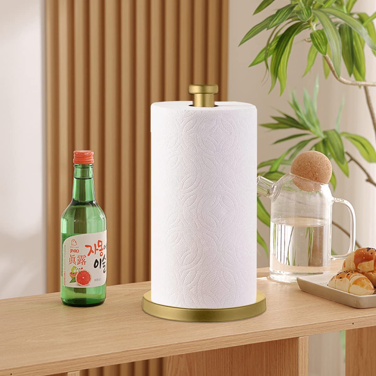 GWGTHZ Stainless Steel Gold Paper Towel Holder Countertop for Kitchen Bathroom, Standing Paper Towel Holder with Weighted Base.