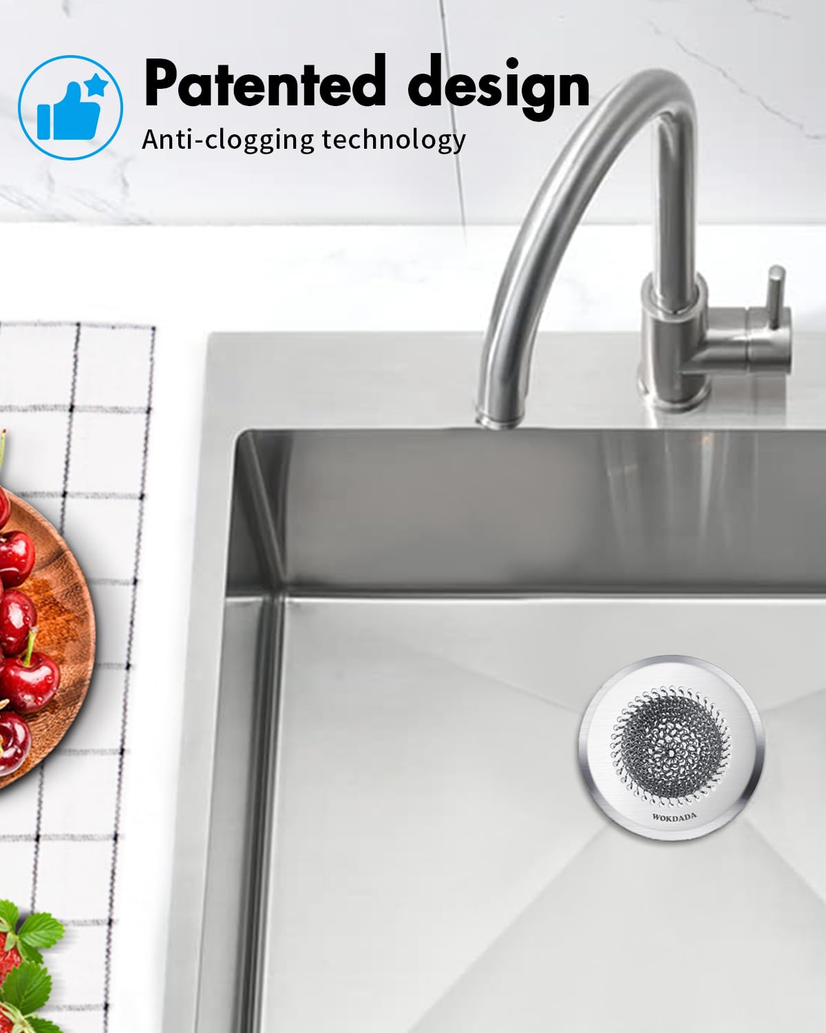 Revolutionary Kitchen Sink Drain Strainer/Patented Reversible Chain Mesh, Effortless Cleaning & Debris Catcher, Large Capacity, Anti-Clog, 304 Stainless Steel & Rust-Proof/Handmade