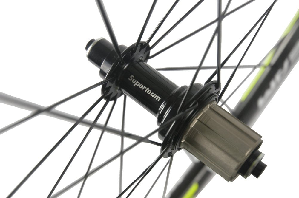 Superteam Carbon Fiber Road Bike Wheels 700C Clincher Wheelset 50mm Matte 23 Width (Fluorescent Yellow)