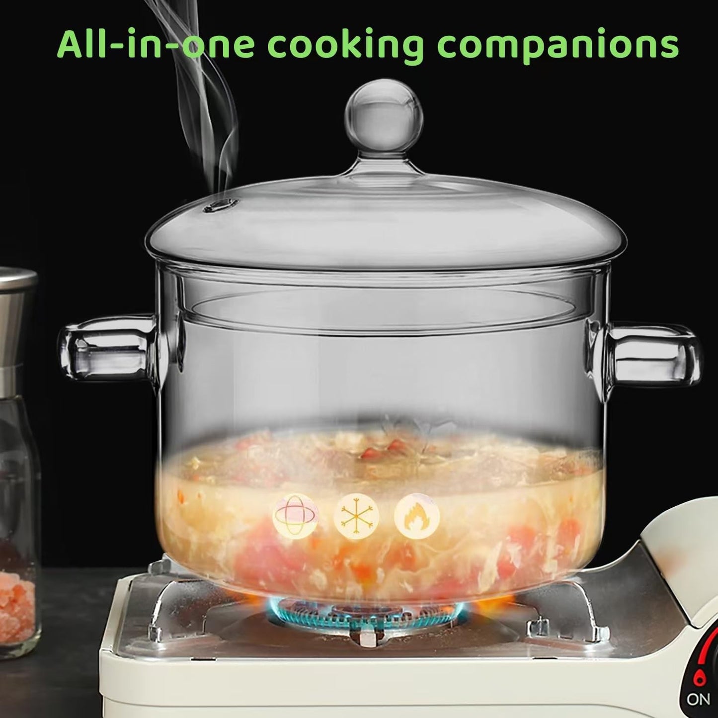 Glass Pots for Cooking on Stove, 1.5L/50oz Glass Cooking Pot with Lid, Heat-Resistant Simmer Pot for Stove Potpourri, Saucepan Pot FIts for Cooking, Soup, Milk, Tea.