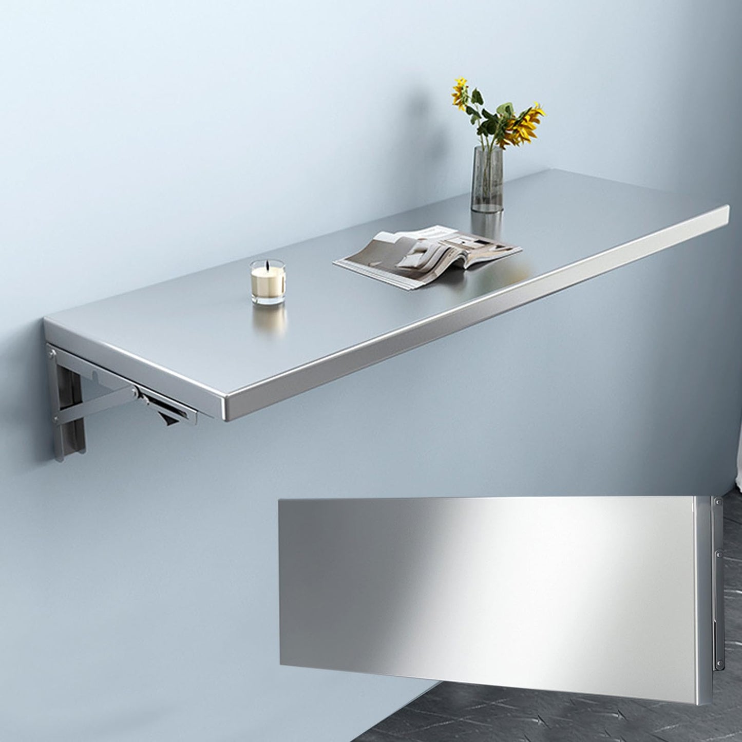 timiland Folding Concession Shelf 39x12 Inch, Stainless Steel Drop Down Serving Shelf, Wall Mounted Folding Shelf for Food Truck Window & Concession Stand(Drill Installation Required)