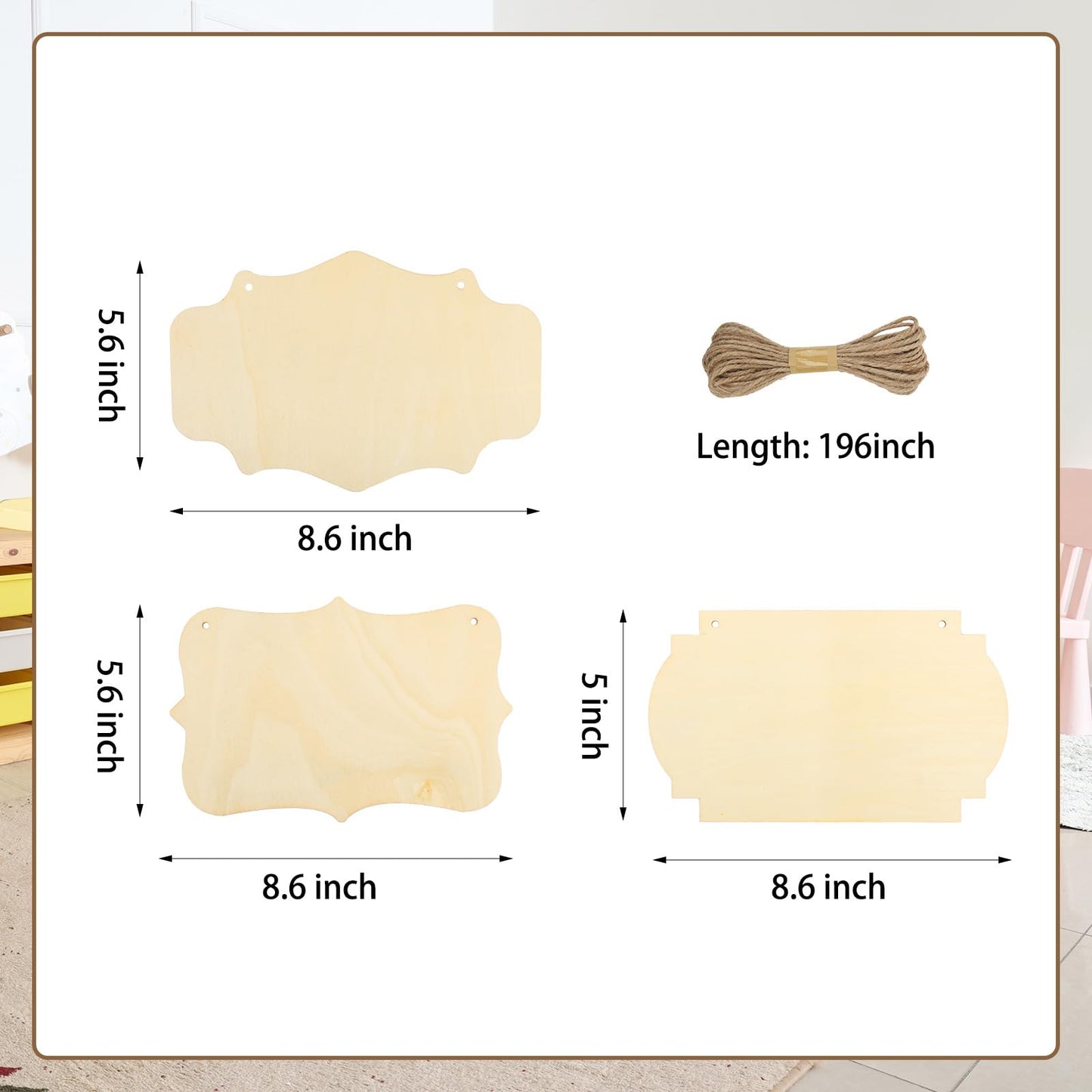 BLSUREFYX 12 PCS Unfinished Wood Crafts 8.9 x 5.7 Inch Hanging Wood Sign Blank with Ropes Rectangle-Shaped Wood Plaques for Crafts Painting Wooden Sign Crafts Holiday Easter Ornament Home Decor