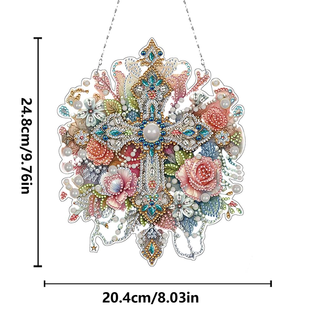 Sulunmo Diamond Art Hanging Kit, Diamonds Art Painting Pendant for Adults, DIY Gem Painting Board Kit for Window Door(Gorgeous Cross-82)