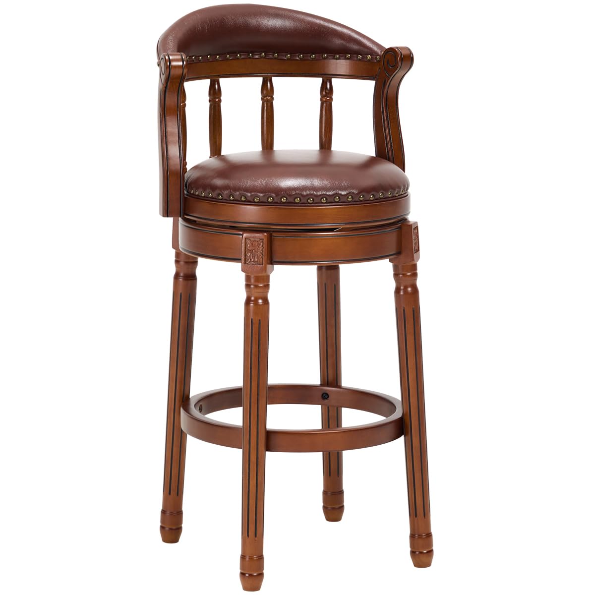 AULIFE Cow top Leather Wooden Bar Stools, 29.5" Height Bar Chair with Back, 180 Degrees Swivel Bar Stools Chair for Home Kitchen Counter,Restaurant,1pc (Brown-1pc, Bar Seat Height 29.5in)
