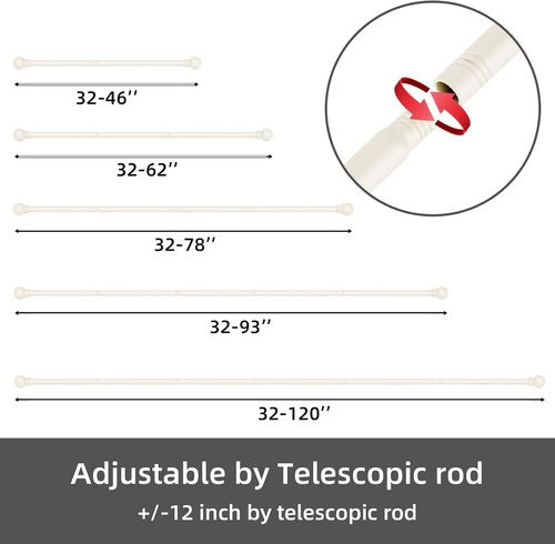 GXOACKJ Decorative Curtain Rods - Heavy Duty Metal for Windows 48 to 84 Inches | Ivory White Finish