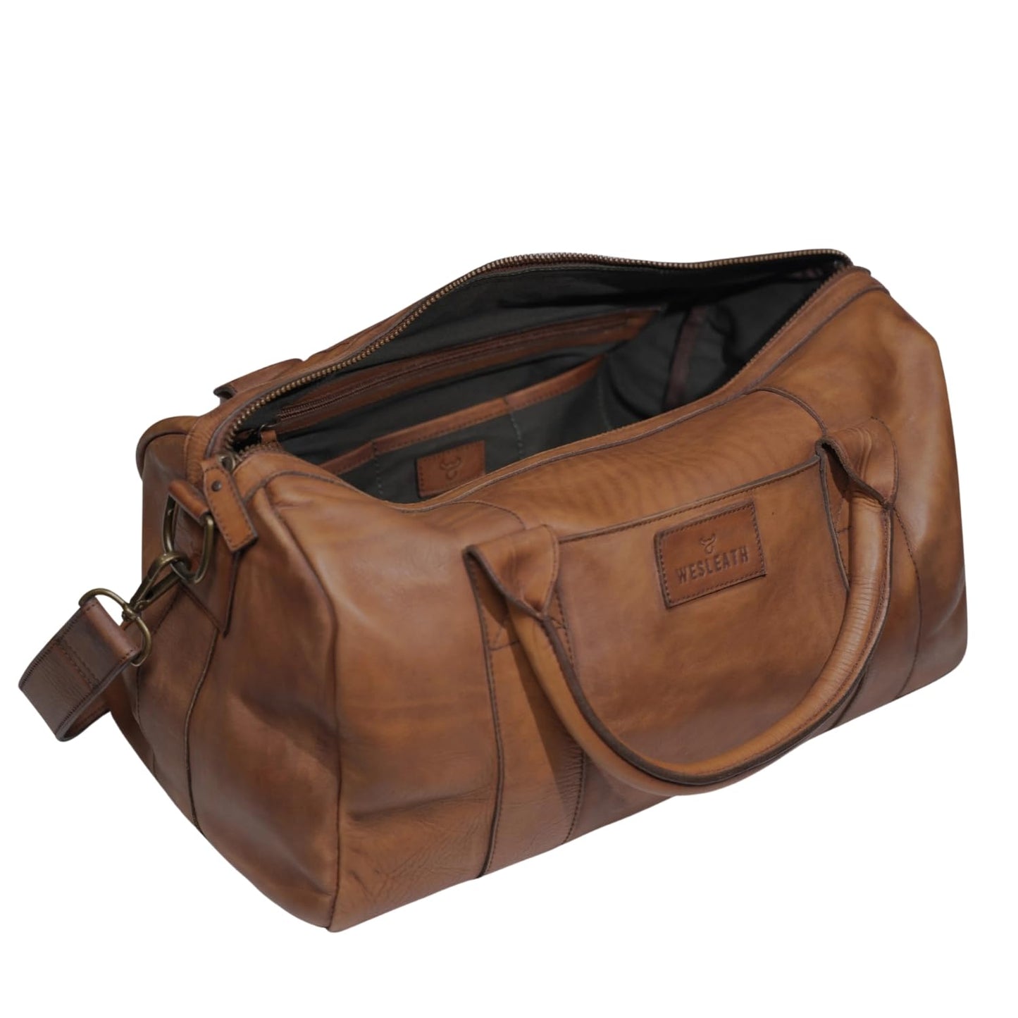 Full Grain Leather Duffle Bag – 25L Travel, Gym & Carry-On Weekender for Men | Handcrafted Overnight Bag with Brass Hardware, Vintage Style