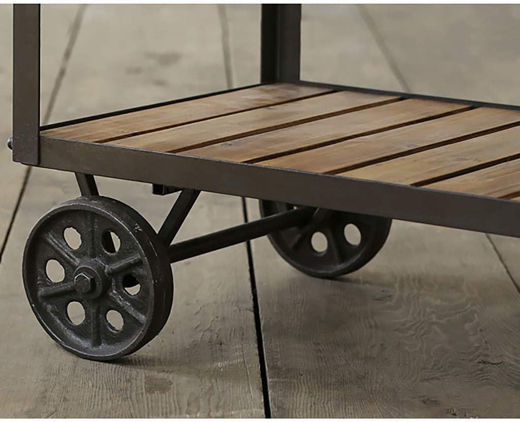 Serving Cart - Vintage Style 3-Tier Metal and Wood Rolling Trolley with Locking Wheels for Restaurants and Home Use